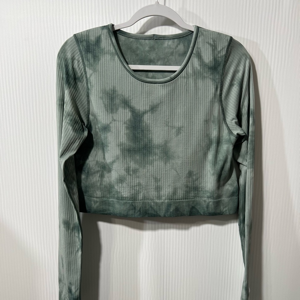 Lululemon Ebb to Street Teal Tie-Dye Long Sleeve Cropped Tee
